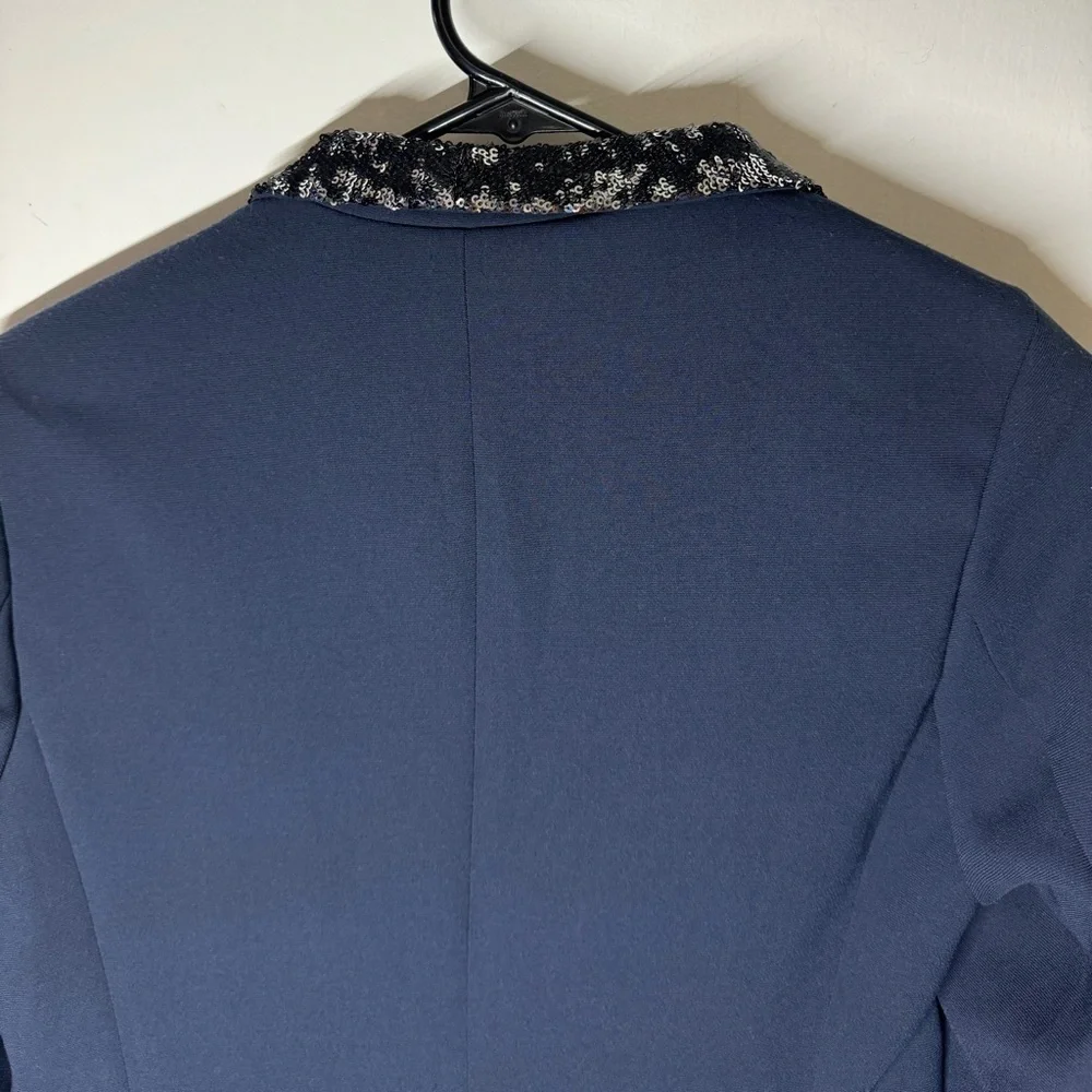Maison Scotch Navy Blue Black Sequin Single Button Closure Tuxedo Blazer Size 1